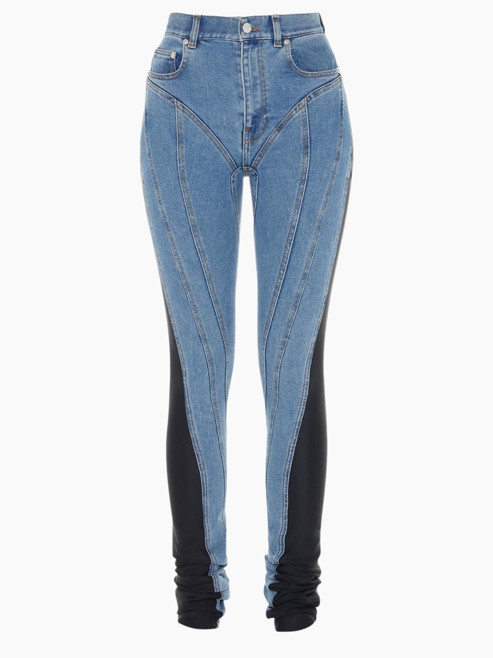 Mugler Blue Denim and Black Panel Jeans